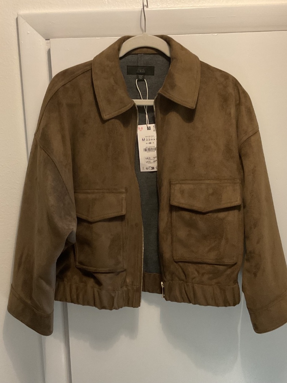 NWT Zara Faux Suede Jacket, Size Medium, Khaki Green Color - Picture 3 of 5